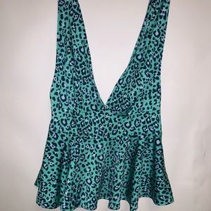 URBAN OUTFITTERS Blue leopard print V neck top